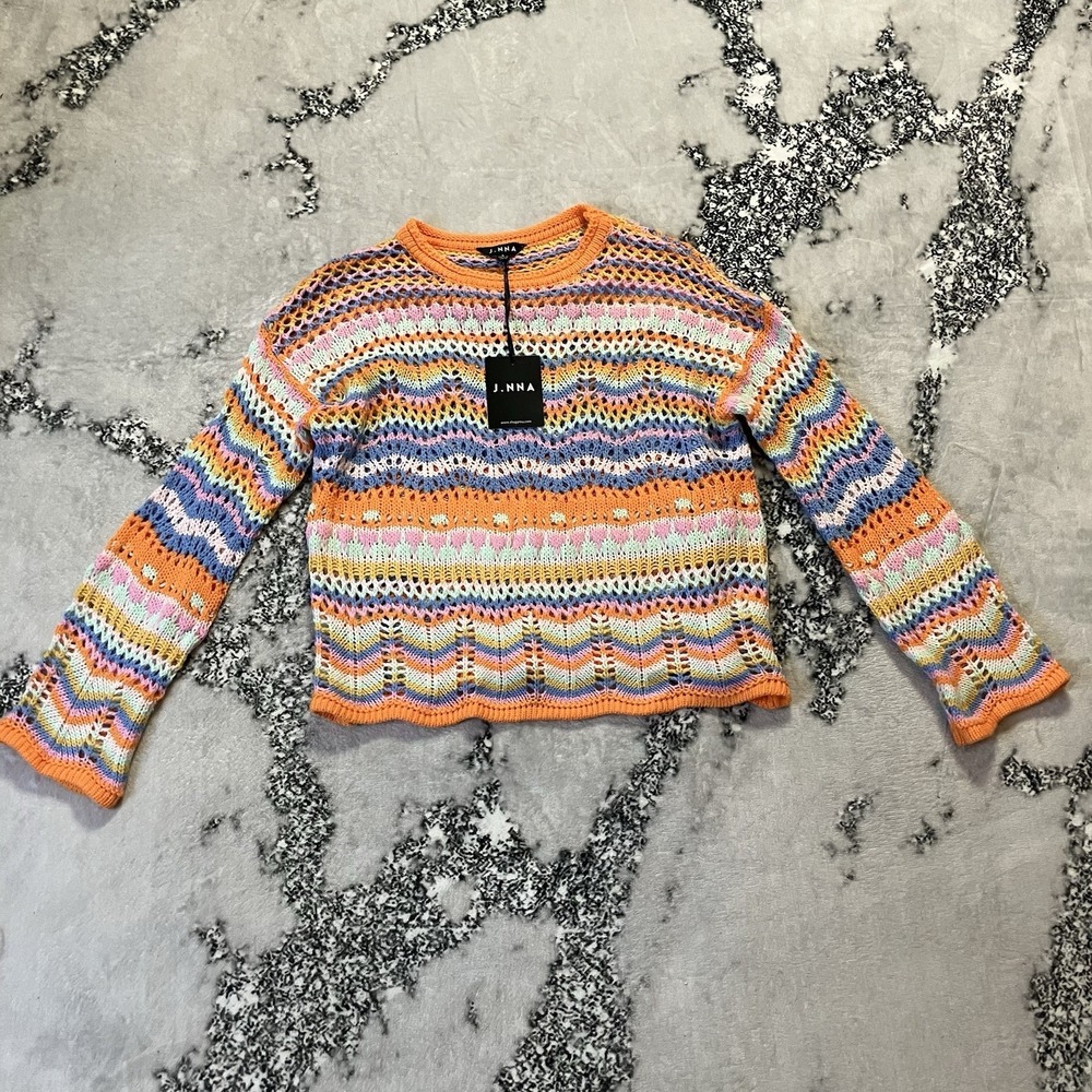 J.NNA Sweater Womens‎ Size Small Pink Sunset Summer Open Knit Multicolor